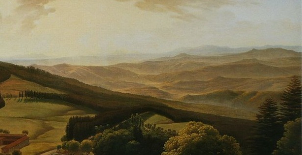 La valle dell'Arno, particolare di un dipinto dei primi dell'Ottocento di Louis Gauffier 