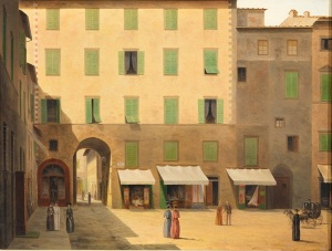 Fabio Borbottoni, l'arco dei Pecori visto da Piazza del Duomo. Un altro scorcio di Firenze che rimane solo nei dipinti degli artisti dell'epoca